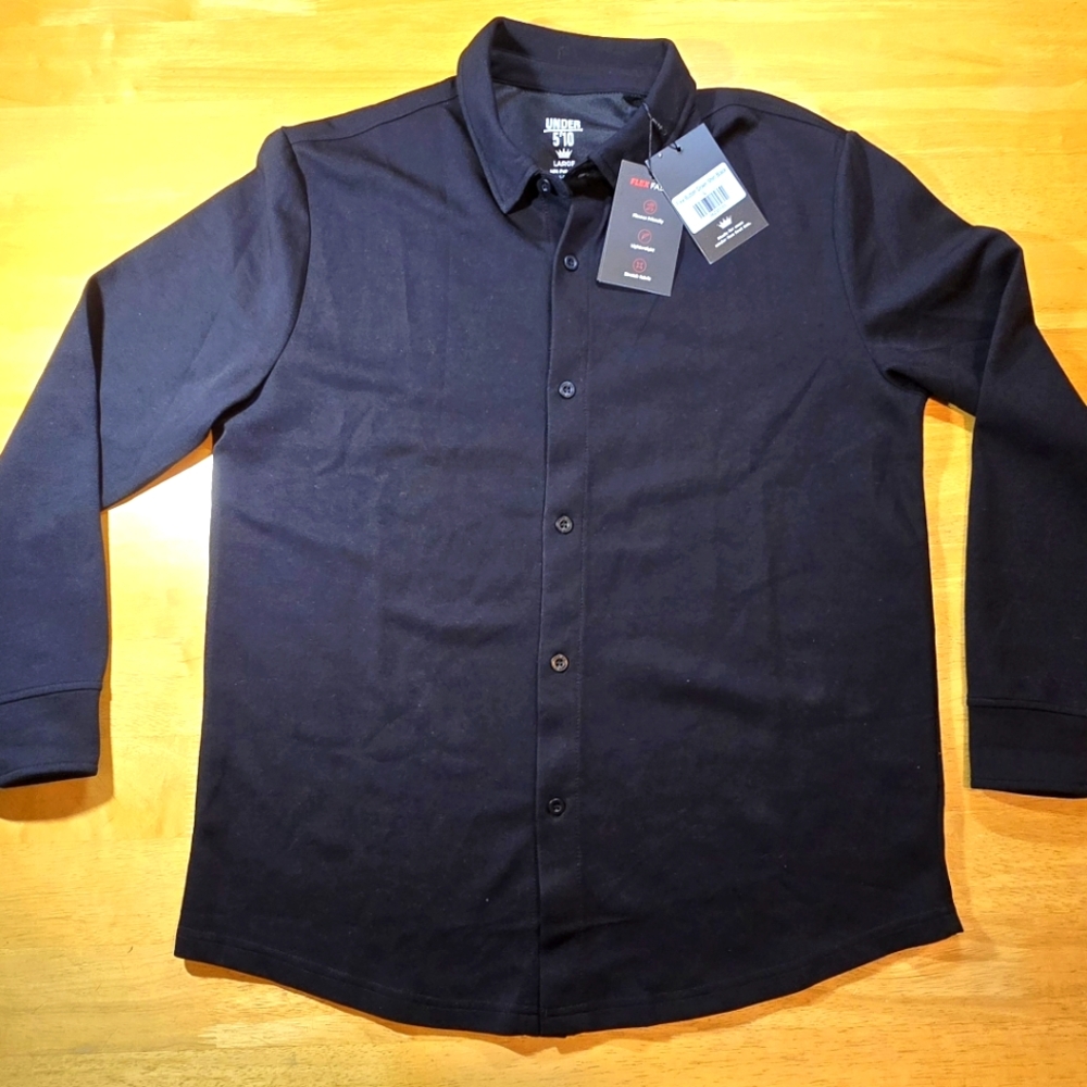 Under 5'10" Shirt LARGE Black Flex Button Down Shirt Lightweight Stretch NEW NWT